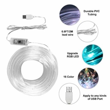 LED Schlauch Lichterkette RGB Außen 10M 100LED Weihnachtsbeleuchtung Wasserdicht Lichtschlauch 16 Farben 4 Modi mit Fernbedienung & Timer, Bunt Lichterkette für Halloween Zimmer Garten Deko - 7