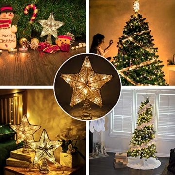 Lewondr Christbaumspitze, Glitzernder Weihnachtsbaum Topper Beleuchtete Funkelnde Stern Weihnachtsbaumspitze Weihnachten Dekoration LED Dekorativ Licht Batteriebetrieb 25.4cm - Gold - 3