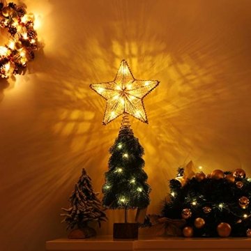 Lewondr Christbaumspitze, Glitzernder Weihnachtsbaum Topper Beleuchtete Funkelnde Stern Weihnachtsbaumspitze Weihnachten Dekoration LED Dekorativ Licht Batteriebetrieb 25.4cm - Gold - 5