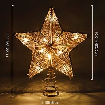 Lewondr Christbaumspitze, Glitzernder Weihnachtsbaum Topper Beleuchtete Funkelnde Stern Weihnachtsbaumspitze Weihnachten Dekoration LED Dekorativ Licht Batteriebetrieb 25.4cm - Gold - 8