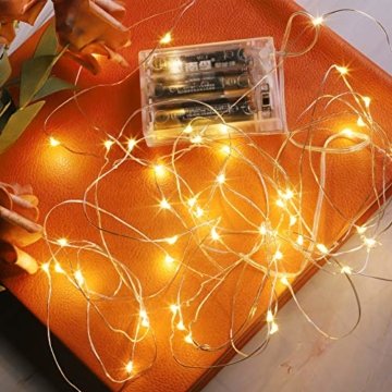 Lichterkette Batterie, Litogo Lichterketten für Zimmer 5m 50er Micro LED Lichterkette Draht Mini Fairy Lights Wasserdicht Feenlichter Innen Deko für Weihnachten Halloween Party Hochzeit (Warmweiß) - 1