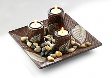 Locker Dekoschale mit DREI Kerzenhalter aus Holz - 