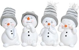 matches21 Süße Schneemann Deko Figuren mit Strickmützen Weihnachtsdeko 4er Set aus Kunststoff je ca. 6x6x11 cm Winterdeko - 1