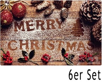 matches21 Tischsets Weihnachten Platzsets MOTIV Merry Christmas & Weihnachtsdeko auf Holzbrett 6 Stk. Kunststoff abwaschbar je 43,5x28,5 cm - 1
