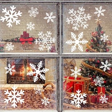 MEIXI 135 Schneeflocken Fensterbilder Weihnachtsdeko Winterdeko Deko Fenster Statisch Haftende PVC Aufklebe für Weihnachts Fenster Dekoration, Schaufenster, Vitrinen, Glasfronten(5 Blatt) - 6