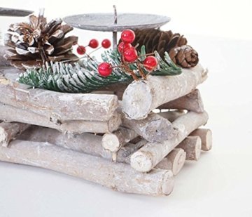 Mendler Adventskranz länglich, Weihnachtsdeko Adventsgesteck, Holz 11x15x50cm weiß-grau ~ mit Kerzen, weiß - 2