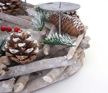 Mendler Adventskranz rund, Weihnachtsdeko Tischkranz, Holz Ø 35cm weiß-grau ~ mit Kerzen, rot - 5