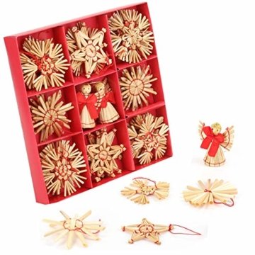 Miamasvin 40-Strohsterne Anhänger Set, Natürlicher Weihnachtsbaumschmuck aus Stroh, Strohsterne Baumschmuck Weihnachtsdekoration Material - 1