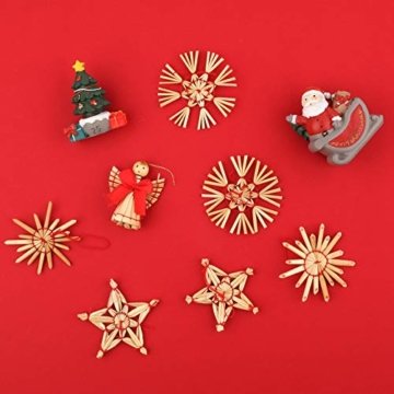 Miamasvin 40-Strohsterne Anhänger Set, Natürlicher Weihnachtsbaumschmuck aus Stroh, Strohsterne Baumschmuck Weihnachtsdekoration Material - 6