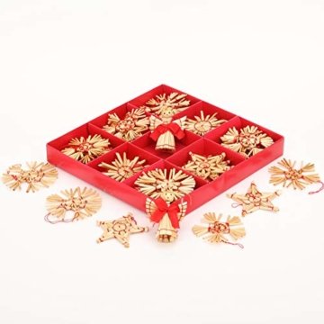 Miamasvin 40-Strohsterne Anhänger Set, Natürlicher Weihnachtsbaumschmuck aus Stroh, Strohsterne Baumschmuck Weihnachtsdekoration Material - 7