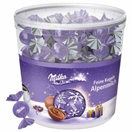 Milka Feine Kugeln Alpenmilch 1 x 900g, 100 einzeln verpackte Schokoladenkugeln mit Alpenmilch Füllung - 1