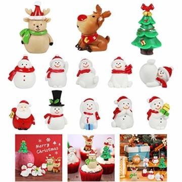 MMTX 13 Stücke Weihnachtsdeko DIY Harz Miniatur Weihnachten Dekoration, X'Mas Decor Kleine Ornamente Figuren Weihnachtsmann Weihnachtsbaum Schneemann Deko Garten Bonsai Puppenhaus Tisch Dekoration - 1