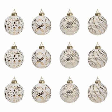 Multistore 2002 12 Stück Weihnachtskugeln Ø6cm 2 Sorten, Weiß und Gold, Glaskugeln Weihnachtsbaumkugeln Christbaumkugeln Christbaumschmuck Baumschmuck Dekokugeln - 1