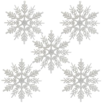 Naler 24 x Schneeflocken Weihnachten Deko für Weihnachtsbaum Glitzer Weiß Weihnachtsbaumschmuck - 1