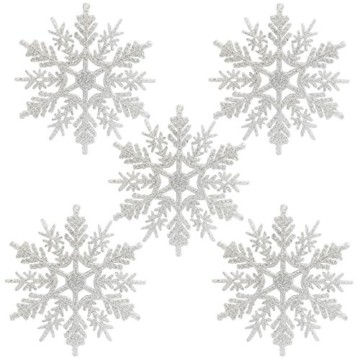 Naler 24 x Schneeflocken Weihnachten Deko für Weihnachtsbaum Glitzer Weiß Weihnachtsbaumschmuck - 1