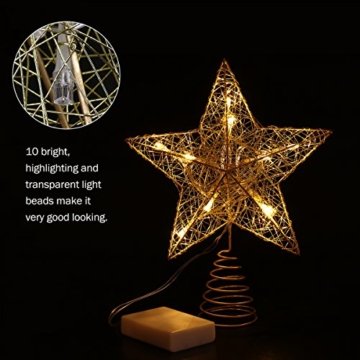 NICEXMAS 9.8 Zoll Goldener Stern-Baum-Deckel mit LED-Lichtern für Weihnachtsbaum-Dekoration - 3