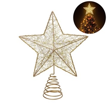 NICEXMAS 9.8 Zoll Goldener Stern-Baum-Deckel mit LED-Lichtern für Weihnachtsbaum-Dekoration - 1