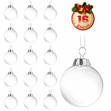 O-Kinee Klar Weihnachtskugeln,16 pcs Befüllbare DIY Christbaumkugeln aus Plastik,Durchsichtige Kunststoffkugeln,Weihnachtskugeln Baumschmuck,Weihnachten Deko zum Befüllen als Christbaumschmuck - 1