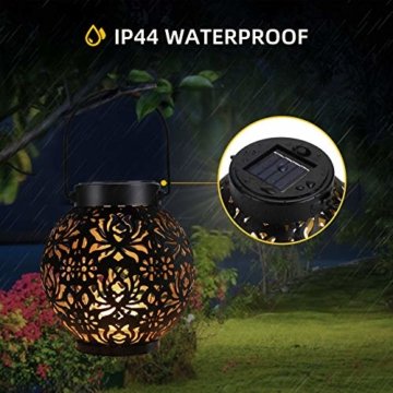 OOWOLF Solar Laterne,Solarlaterne Garten 500mAh IP44 wasserdicht, LED Solar Laterne für außen warmweiß Edelstahl+ABS,solarlaterne hängend für Deko Weihnachten Garten Verande Hof Terrase(schwarz) - 2