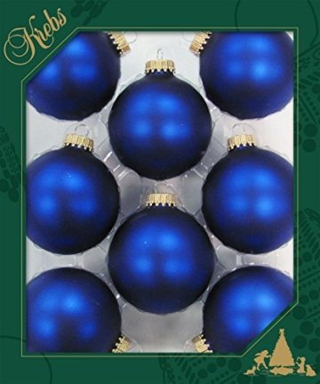 ORIGINAL LAUSCHAER Christbaumschmuck - 8er Set Kugeln Uni matt Satin königsblau, 6,7 cm, mit goldenem Krönchen + 50 Schnellaufhänger in Gold GRATIS zu Ihrer Bestellung dazu ! - 1