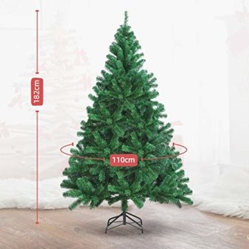 OUSFOT Weihnachtsbaum Künstlich 182cm (Ø ca. 110 cm) 800 Äste schwer entflammbarer Tannenbaum mit Schnellaufbau Klappsysem Material PVC inkl. Metallständer - 6