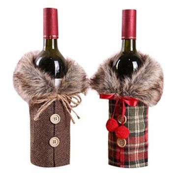 Petalum Weihnachten deko weinrot Weinflasche Flaschenanzug Flaschenüberzug Weihnachtmann Hut Flaschebeutel Flaschetasche Party Restaurant Tischdeko (2PCS, B) - 1