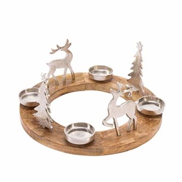 Pureday Weihnachtsdeko - Adventskranz Rentiere - Holz Metall - Braun Silber - ca. Ø 40 cm - 3