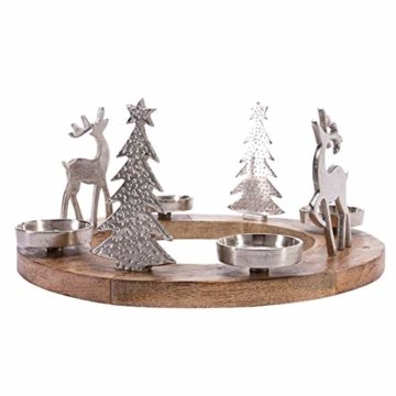 Pureday Weihnachtsdeko - Adventskranz Rentiere - Holz Metall - Braun Silber - ca. Ø 40 cm - 1