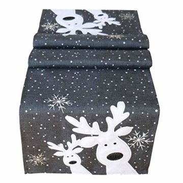Raebel Tischläufer 40 x 140 cm Stickerei lustiger Elch dunkelgrau-bunt Weihnachten Weihnachtsdeko Weihnachtstischdecke Mitteldecke Tischdeko Tischdecke - 1