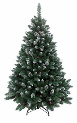 RS Trade HXT 15013 künstlicher Weihnachtsbaum 120 cm mit Schnee und Zapfen (Ø ca. 78 cm) ca. 500 Spitzen, schwer entflammbarer Tannenbaum mit Schnellaufbau Klappsystem, inkl. Christbaum Ständer - 1