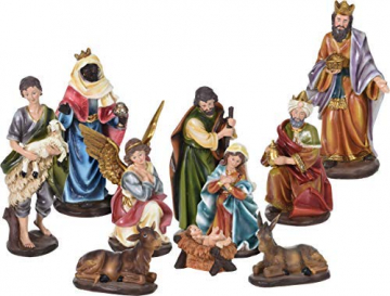 Spetebo Weihnachtskrippe Figuren XXL – 10 Teile – Krippenzubehör Krippe Figur handbemalt - 