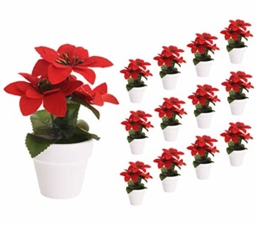 Spetebo Weihnachtsstern künstlich im Topf - 12er Set - Tisch Deko Pflanze künstlich Kunstblume Adventsstern Christstern Poinsettie - 1