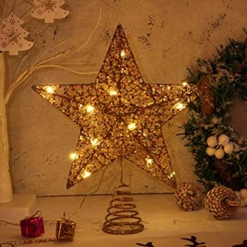 STOBOK Weihnachtsbaum Stern Topper Lichter 25cm Weihnachtsbaumspitze glitzernder baumkronen Lampe Ornament Party Dekoration - 8