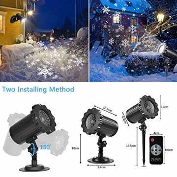 SUPCHON Led Projektor Weihnachten Aussen, Weihnachtsbeleuchtung Außen Led Lampe mit Schneeflocken Beamer, RF Fernbedienung und Timer, IP65, Innen und Außen Weihnachtsdeko Garten - 3