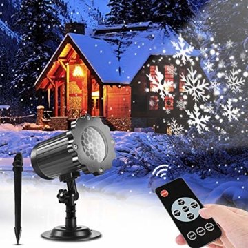 SUPCHON Led Projektor Weihnachten Aussen, Weihnachtsbeleuchtung Außen Led Lampe mit Schneeflocken Beamer, RF Fernbedienung und Timer, IP65, Innen und Außen Weihnachtsdeko Garten - 1