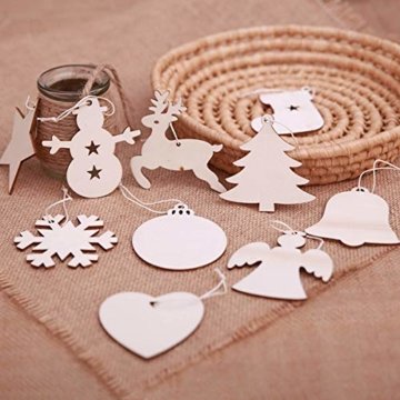 TheStriven 60 Stück DIY Weihnachtsdekoration Holz Scheiben Weihnachtsdeko Holz Anhänger Weihnachtsbaum Schmuck Christbaumschmuck Handwerkliche Verzierungen für Weihnachten Christbaum Schmuck - 3