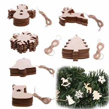 TheStriven 60 Stück DIY Weihnachtsdekoration Holz Scheiben Weihnachtsdeko Holz Anhänger Weihnachtsbaum Schmuck Christbaumschmuck Handwerkliche Verzierungen für Weihnachten Christbaum Schmuck - 1