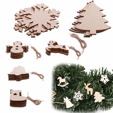 TheStriven 60 Stück DIY Weihnachtsdekoration Holz Scheiben Weihnachtsdeko Holz Anhänger Weihnachtsbaum Schmuck Christbaumschmuck Handwerkliche Verzierungen für Weihnachten Christbaum Schmuck - 7