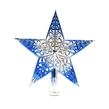 Tinksky Ausgehöhlter Weihnachtsbaum Top Schein Stern Glitzernder hängender Weihnachtsbaum Topper Dekoration Ornamente Wohnkultur (silbrig blau) - 1