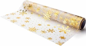 Tischläufer Gold Schneeflocken, Organza, 28 cm x 5 m | Tischband | Tischdeko Weihnachten + Adventszeit | Deko Weihnachtsfeier - 1