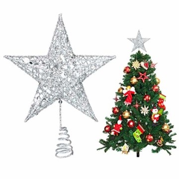U&X Weihnachtsbaumspitze aus Metall, glitzernd, Weihnachtsbaum-Dekoration, 20,3 cm silber - 1