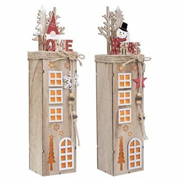 Valery Madelyn 2er 38.4cm LED Holz Säule Weihnachtsdekoration mit LED Beleuchtung Batteriebetriebene Holzsäule Ständer Aufsteller Tisch Weihnachtsdeko Weihnachtschmuck Wald Thema - 1