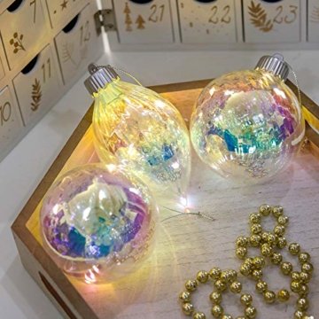 Valery Madelyn 4 Stücke Led Glas Weihnachtskugeln Set Ø 8-10CM Große Irisierendes Glas Christbaumkugeln Lampe Kugel Weihnachtsbaumschmuck Fensterdekoration zum Weihnachten Dekorieren Bunt Thema - 2