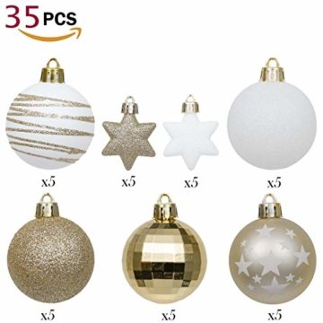 Valery Madelyn Weihnachtskugeln 35tlg. 5cm Plastik Christbaumkugeln Set, Weihnachtsbaumschmuck Dekoration Christbaumschmuck für Haus Dekoration Elegant Thema Weiß Gold - 5