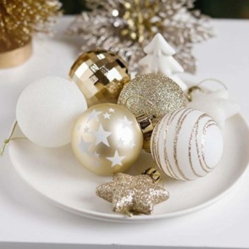 Valery Madelyn Weihnachtskugeln 35tlg. 5cm Plastik Christbaumkugeln Set, Weihnachtsbaumschmuck Dekoration Christbaumschmuck für Haus Dekoration Elegant Thema Weiß Gold - 6