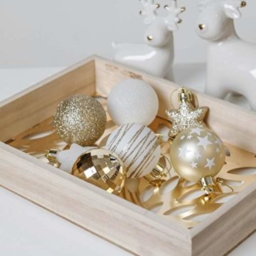 Valery Madelyn Weihnachtskugeln 35tlg. 5cm Plastik Christbaumkugeln Set, Weihnachtsbaumschmuck Dekoration Christbaumschmuck für Haus Dekoration Elegant Thema Weiß Gold - 7