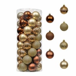 Valery Madelyn Weihnachtskugeln 50 Stücke 6CM Kunststoff Christbaumkugeln Weihnachtsdeko mit Aufhänger Weihnachtsbaumschmuck für Weihnachtsdekoration Wald Basiskugel Thema Kupfergold - 1