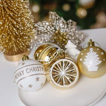 Valery Madelyn Weihnachtskugeln 9 Stücke 6CM Kunststoff Christbaumkugeln Weihnachtsdeko mit Aufhänger Baumschmuck für Weihnachtsdekoration Gold Weiß Elegant Thema - 2