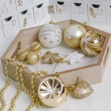 Valery Madelyn Weihnachtskugeln 9 Stücke 6CM Kunststoff Christbaumkugeln Weihnachtsdeko mit Aufhänger Baumschmuck für Weihnachtsdekoration Gold Weiß Elegant Thema - 7