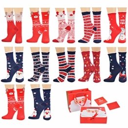 Vertvie 12 Paar Unisex Weihnachtssocken Christmas Socks Weihnachtsmotiv Weihnachten Festlicher Baumwolle Socken Mix Design für Damen und Herren (One Size, 12er Pack02) - 1